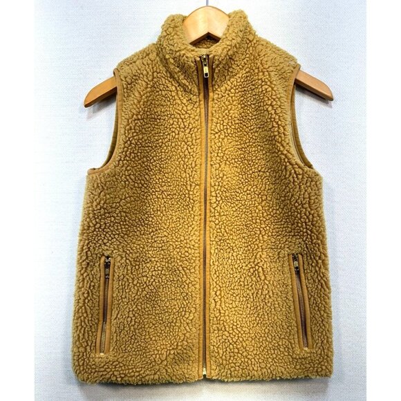 J. Crew Womens Sherpa Fleece Vest XXS Tan Cozy Outerwear - Picture 1 of 10